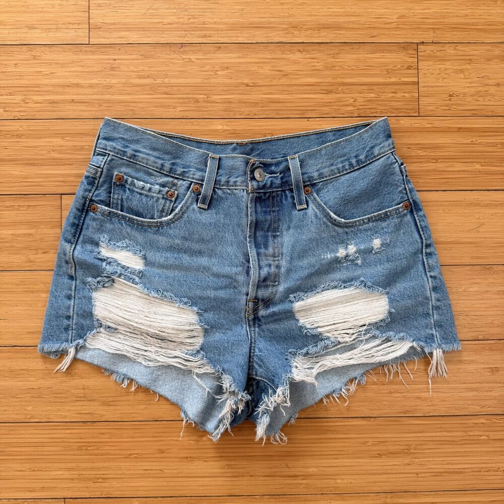 Levi’s 501 Denim Shorts Size 28 High Rise Distressed Vintage Cut Offs